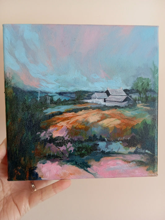 'Over the way, Bellaghy' 8'' x 8'' acrylic on canvas